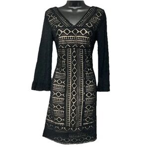 Gianni Bini Black Lace Boho Dress XS Bell Sleeve Sheath Gothic Festival Romantic